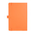 An orange Nova Bound JournalBook with an elastic band closure and a branding logo on the cover.