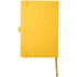 A yellow Nova Bound JournalBook featuring a smooth cover and an elastic closure. It includes a ribbon bookmark.