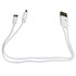 A white USB charging cable with two connectors, designed for compatibility with multiple devices.