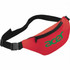 A red hipster budget fanny pack with a black strap and a front zip pocket, featuring a logo.