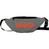 A grey bum bag featuring an orange logo. It includes a zippered compartment and an adjustable strap.