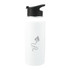 A drink bottle kit featuring a white vacuum bottle with a black lid and a logo. Ideal for keeping beverages hot or cold.