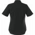 A black short sleeve button-up shirt for women, featuring a standard collar and clean back design.