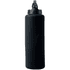 A drink bottle in matte black with a textured grip and a flip-top spout, featuring a logo on the side.