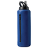 A drink bottle in navy blue with a textured black lid and a zippered compartment. It features a logo on the side.