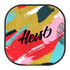 A vibrant, multi-coloured Bluetooth speaker featuring an abstract design with bold brush strokes and a logo.