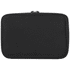 A black recycled organiser pouch with a zip closure and a simple, sleek design. It has a branding logo.