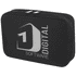 A black organiser pouch with a logo on the front, featuring a zip closure and sleek design.