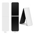 A large fridge magnet and bookmark with a white front and a black back, displayed in both flat and standing positions.