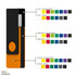 A USB drive with a plastic clip, featuring orange, black, and various colour options. Includes a branding logo.