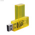 A bright yellow USB flash drive with a plastic clip, featuring a USB connector and embedded electronics.