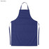 A navy blue cotton apron featuring a pocket and adjustable ties, designed for workwear use.