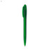 A green plastic pen with a translucent design and a clip on the top. It features a branding logo.