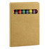 A brown pencil case featuring a window displaying various coloured crayons. The case has a simple, minimalist design.