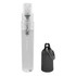 A transparent spray bottle with a black cap and keyring attachment, designed for easy portability.