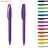 A collection of transparent plastic pens in various colours, featuring a logo on the top left.