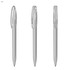 A transparent plastic pen displayed from three different angles. The pen features a clear barrel and clip.