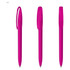 A set of three bright pink plastic pens, featuring a simple design with clips and a smooth finish, includes a logo.