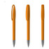 An orange plastic pen with a sleek design, featuring a clip and silver accents. The pen has a smooth finish and modern styling.