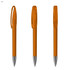 Three transparent orange plastic pens with silver tips, featuring a clip at the top.