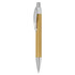 A bamboo pen with a silver clip and tip, featuring a smooth wooden shaft.