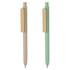 A bamboo fibre pen in beige and a green variant, featuring a sleek metal clip and a simple design.