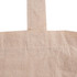 A beige calico tote bag featuring a long handle and a simple design. The bag has visible stitching details.
