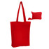 A red foldable calico tote bag alongside a small matching pouch. The bag features two shoulder straps and branding.