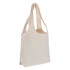 A cream-coloured tote bag with two long handles and a simple design. It features branding on one side.