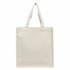 A plain cream canvas tote bag with two straps and a simple design. It features a branding logo.