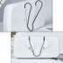 A white car sun visor tissue box with a black elastic holder on the back for attachment. Includes a branding logo.
