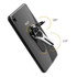 A black smartphone featuring a silver car vent phone holder ring with adjustable angles.