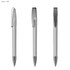 A transparent plastic pen with a silver clip and black ink, shown from multiple angles.