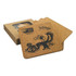 A square set of four cork coasters featuring a bird design, packaged in a brown box.