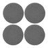 A set of four round slate coasters in dark grey, featuring a textured edge.