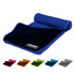 A cooling towel in blue with a textured surface and slight sheen, displayed rolled up alongside various colour options.
