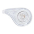 A correction tape dispenser in a clear casing, featuring a white tape roll inside.