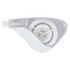 A correction tape dispenser in a clear casing, featuring a white tape reel inside.