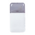 A correction tape dispenser in white with a grey top, featuring a compact design and a logo.