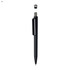 A black plastic pen with a sleek design and a silver clip, featuring a logo.