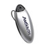 A silver sunglasses holder with a black clip, featuring a prominent logo. Sleek and compact design for convenience.