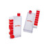 A clear drink bottle with a red cap and a white pillbox integrated on the side. The bottle features a logo.