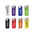 A set of foldable toothbrushes in various colours, including white, purple, blue, green, black, and orange, featuring a logo.