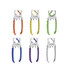 A set of six coat hangers in orange, yellow, green, purple, and white, featuring a metallic frame and ergonomic grips.