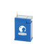 A blue toothpick holder with a square design and a logo, featuring a small opening at the top for toothpicks.