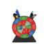 A multi-colour pen holder in a circular design with various prompts around the edge. Contains pens and markers.