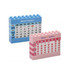 A desk calendar set featuring a blue and a pink calendar, both with colourful icons and a logo.