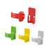 A variety of Handy Hooks in red, green, yellow, and white, designed for hanging items. Features a logo.