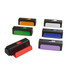 A set of mobile stands in various colours including black, green, purple, orange, red, and white, featuring built-in screen cleaners.