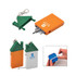 A tool set featuring an orange case, green and blue house-shaped containers, and a tape measure. Includes a logo.